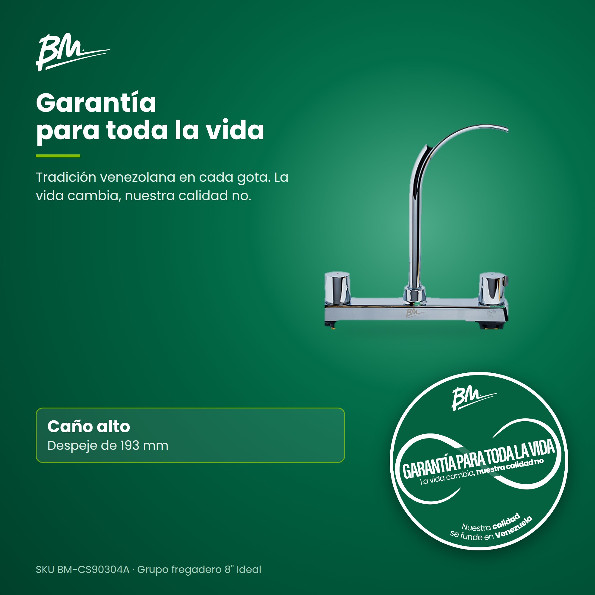 Grifería para Fregadero de 8 Pulgadas BM IDEAL