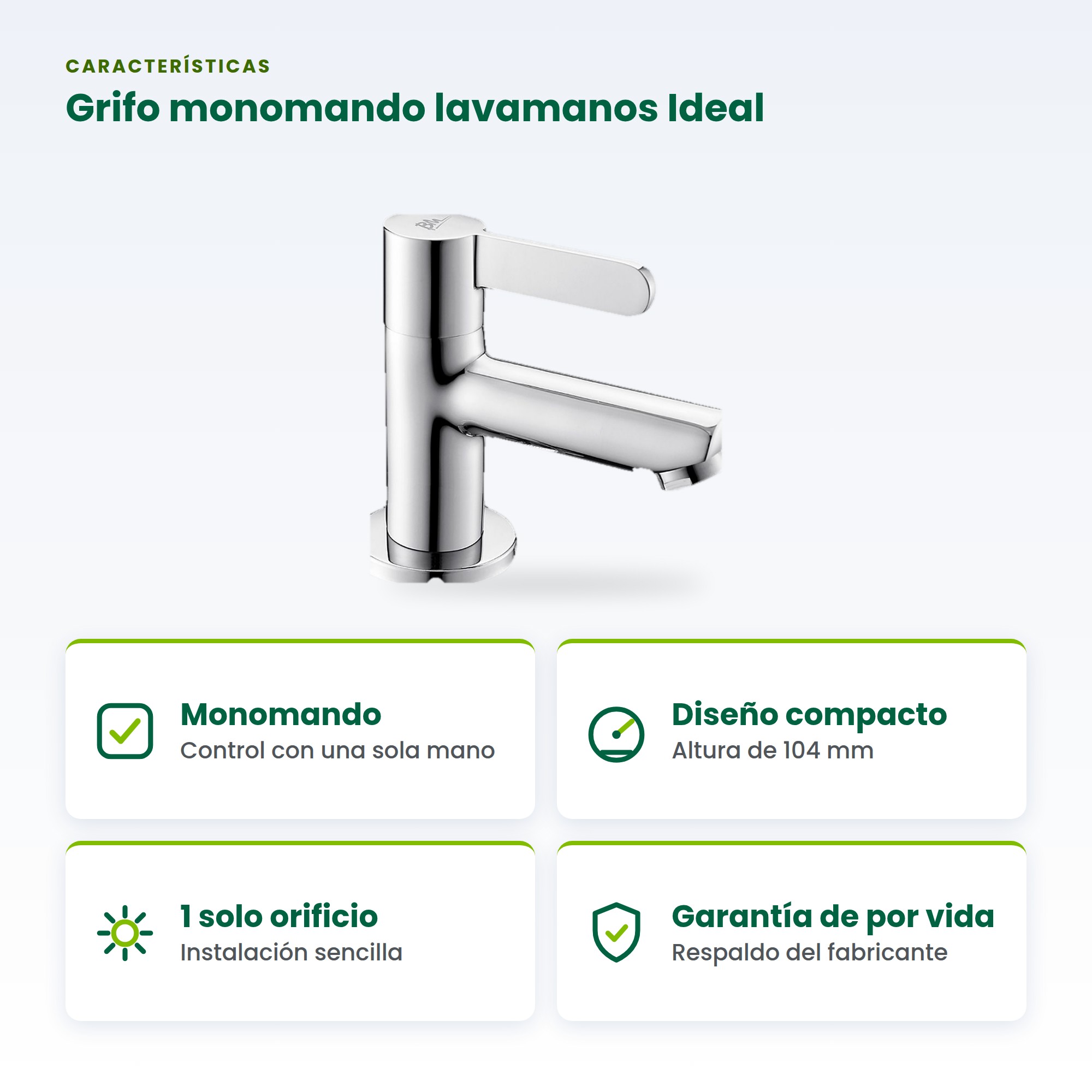 Grifo Monomando BM para Lavamanos: Grifería Cromada de 1 Orificio