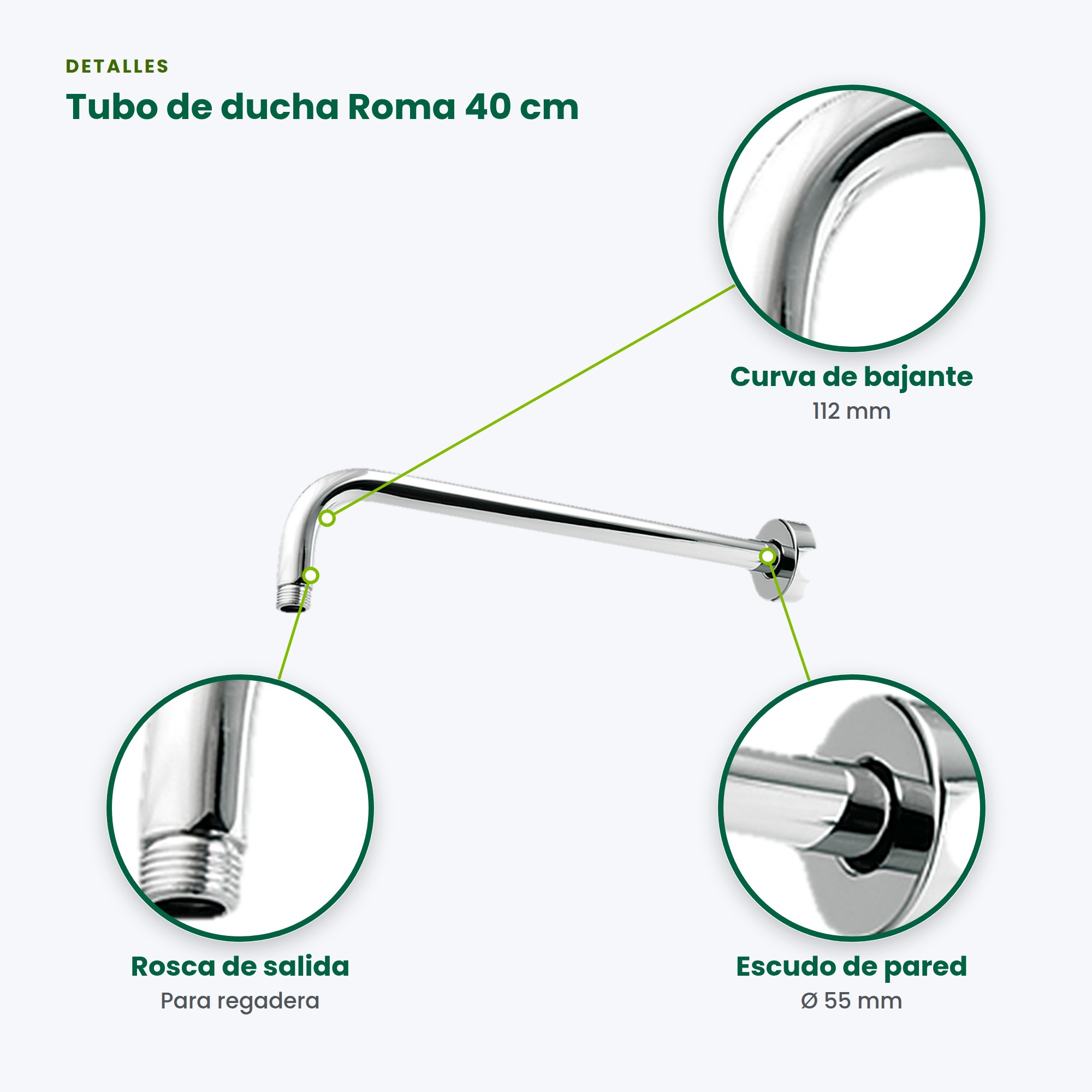 Tubo para Regadera de 40 cm BM-TR40 con Acabado en Cromo