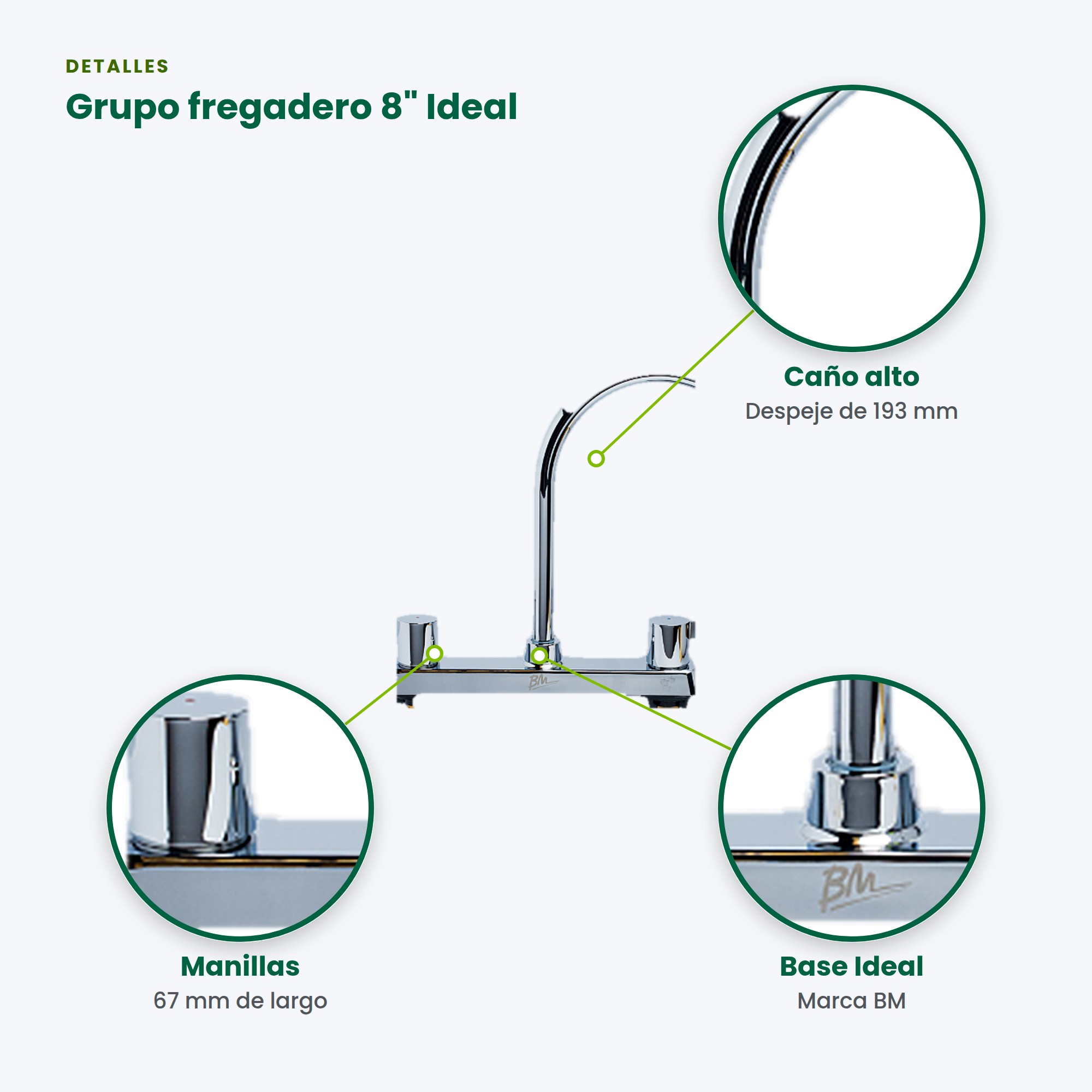 Grifería para Fregadero de 8 Pulgadas BM IDEAL