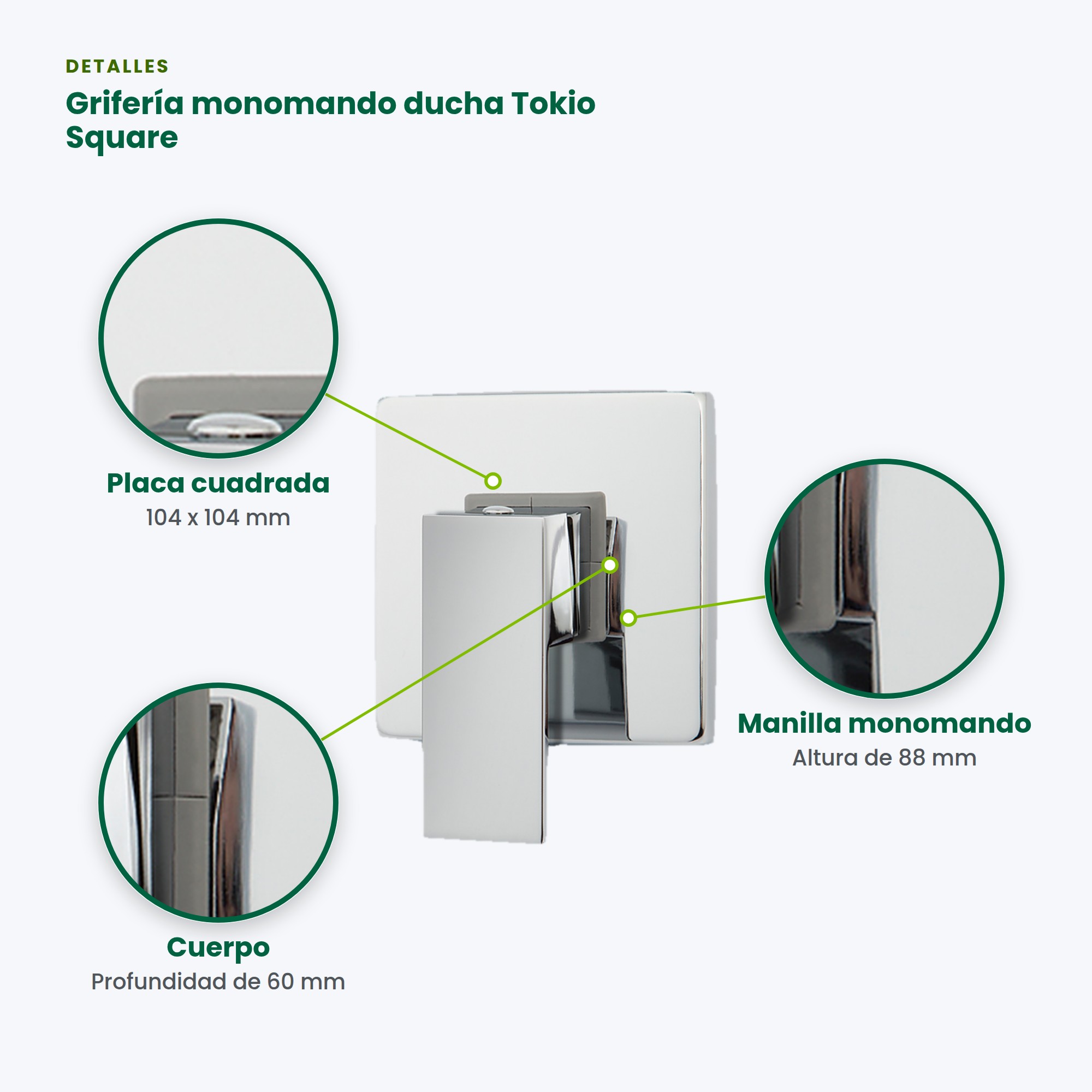 Grifería Monomando Cuadrada Para Ducha Tokio Square BM