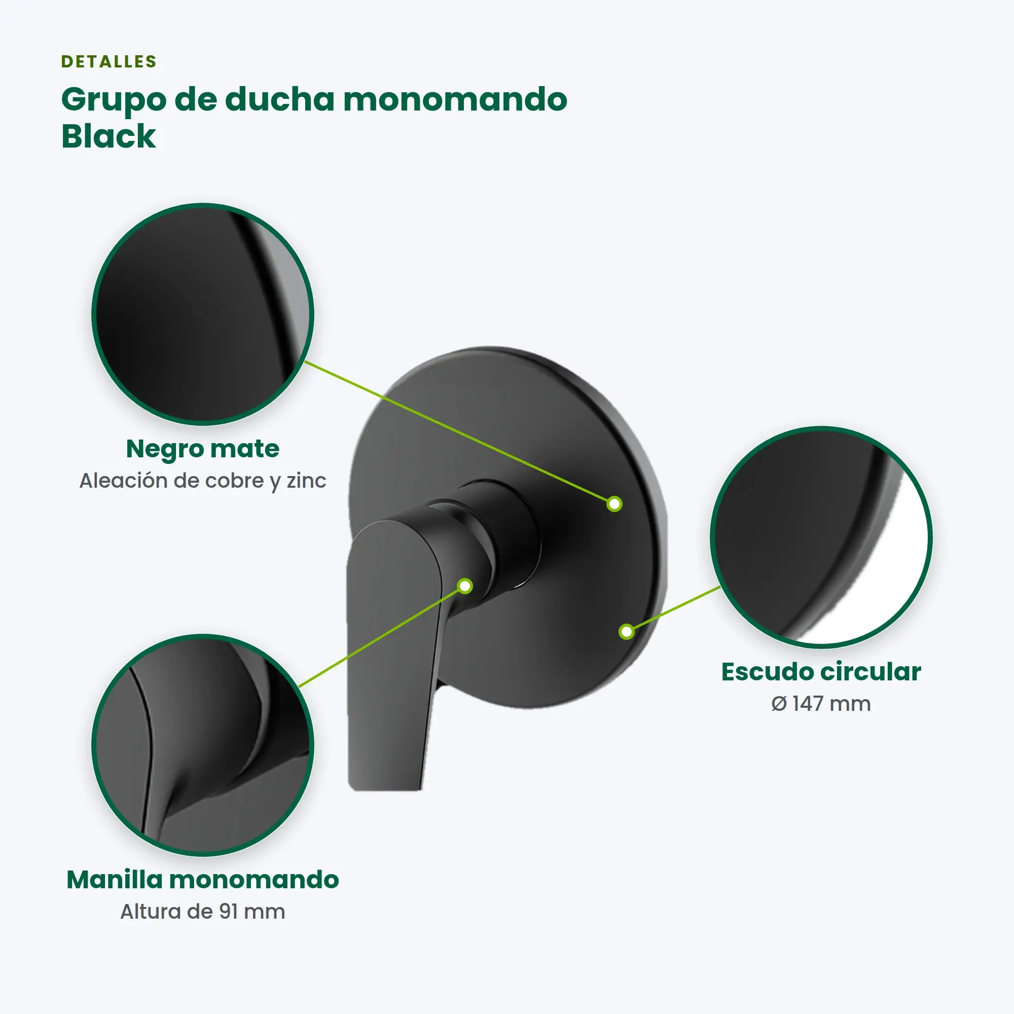 Grupo de Ducha Monomando Negro Mate