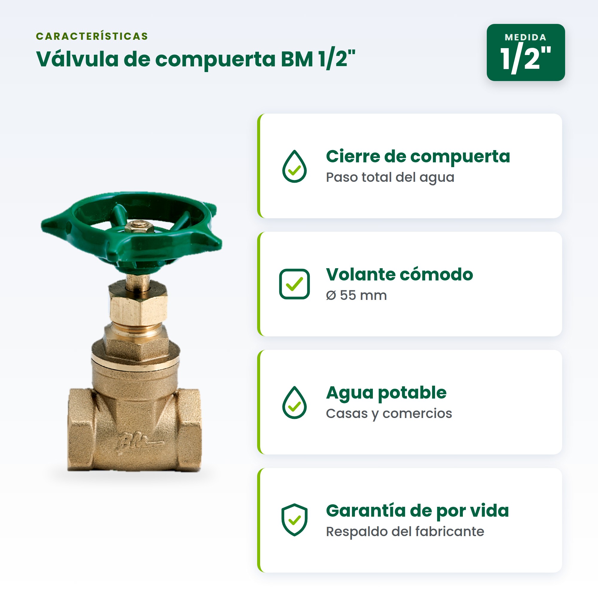 Válvula de compuerta BM 1/2 pulgada para agua potable