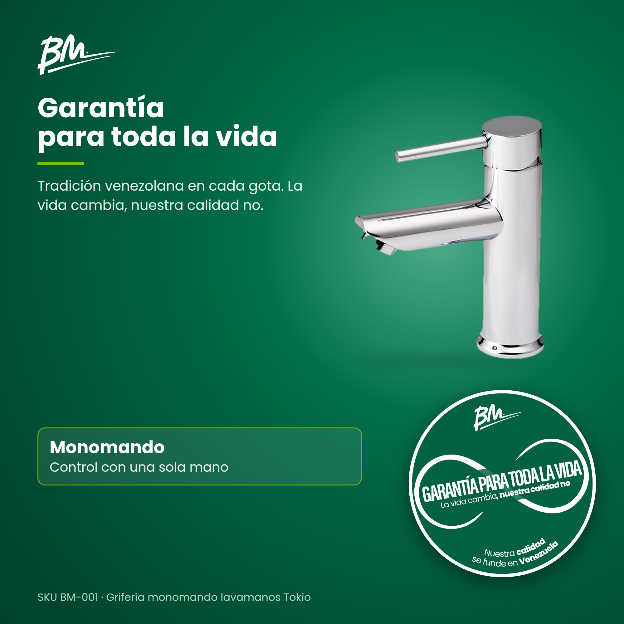 Grifería monomando para lavamanos BM Tokio BM-001