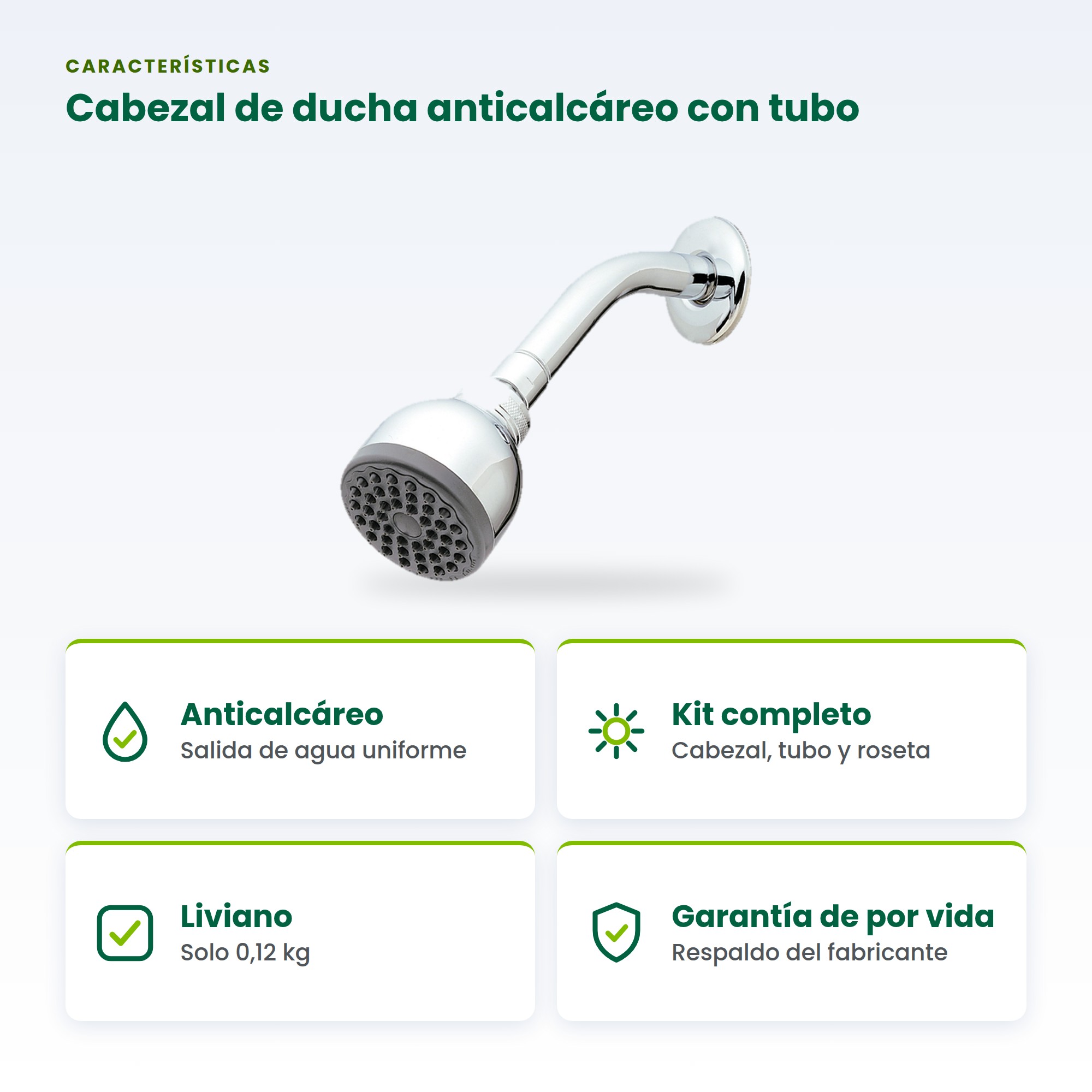 Cabezal de Ducha Anticalcárea Cromo con Tubo y Roseta BM-901