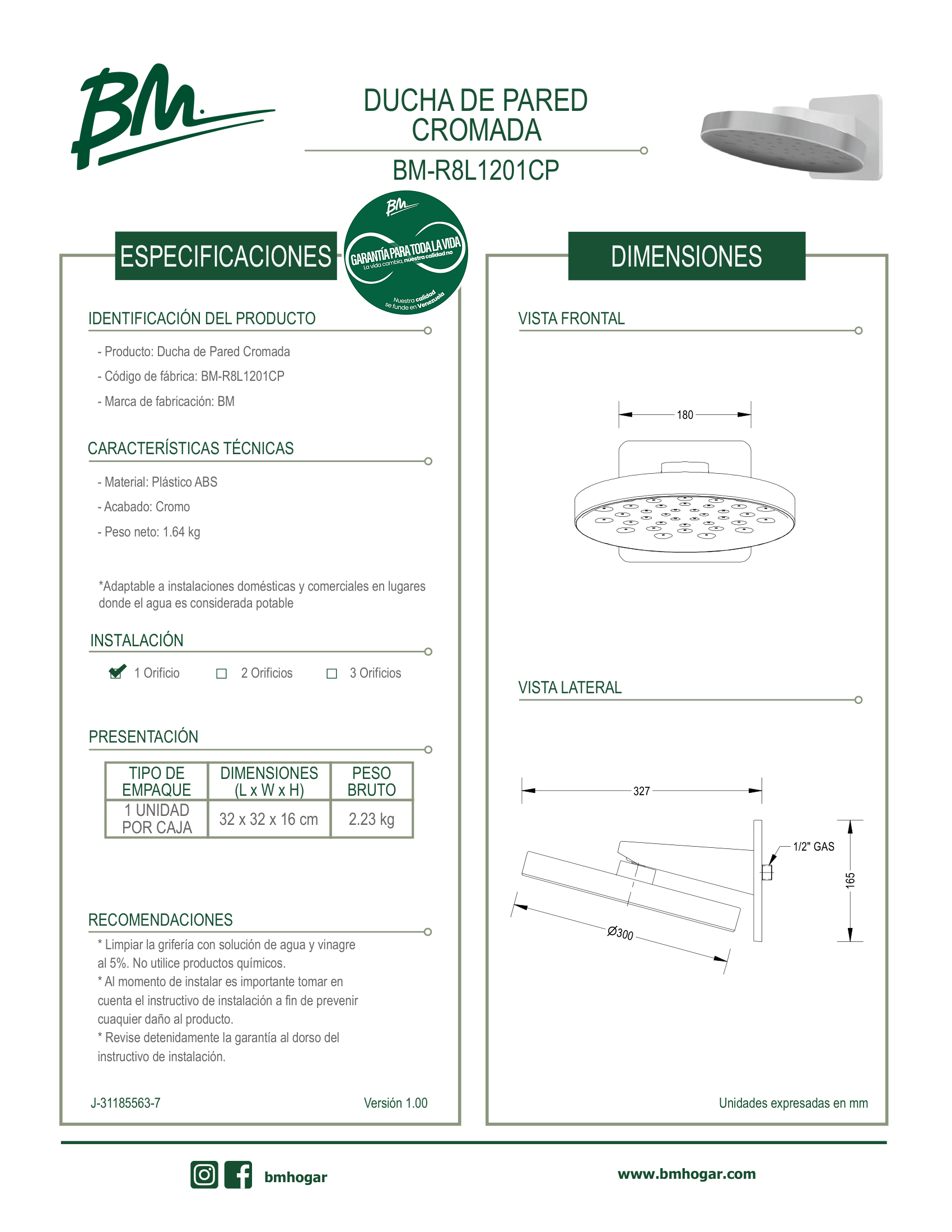 Ducha de Pared Cromada BM-R8L1201CP