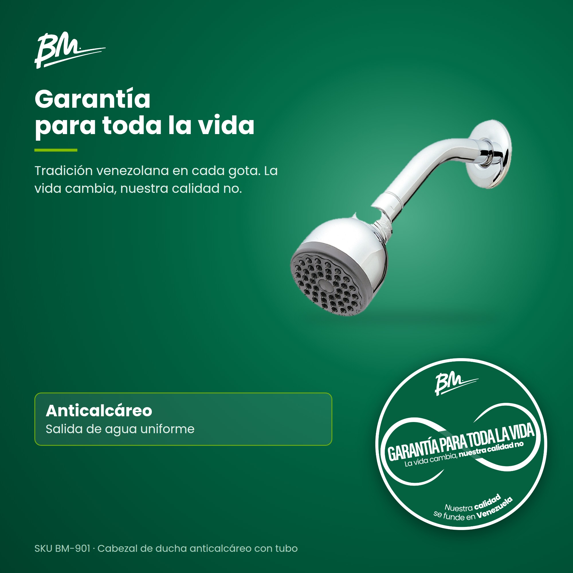 Cabezal de Ducha Anticalcárea Cromo con Tubo y Roseta BM-901
