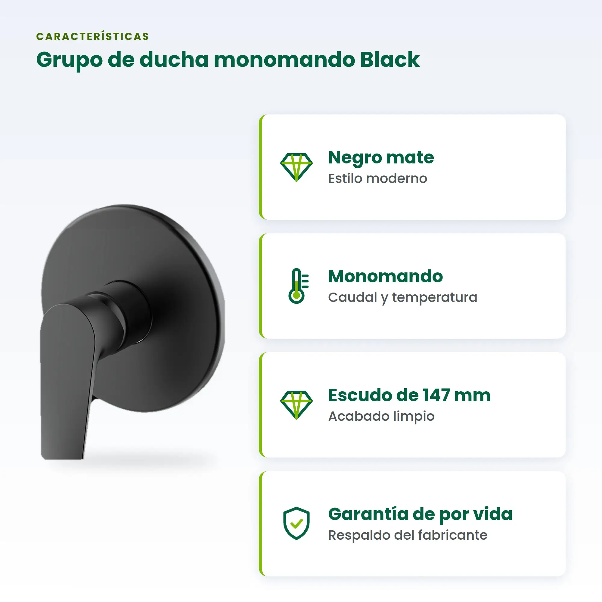 Grupo de Ducha Monomando Negro Mate