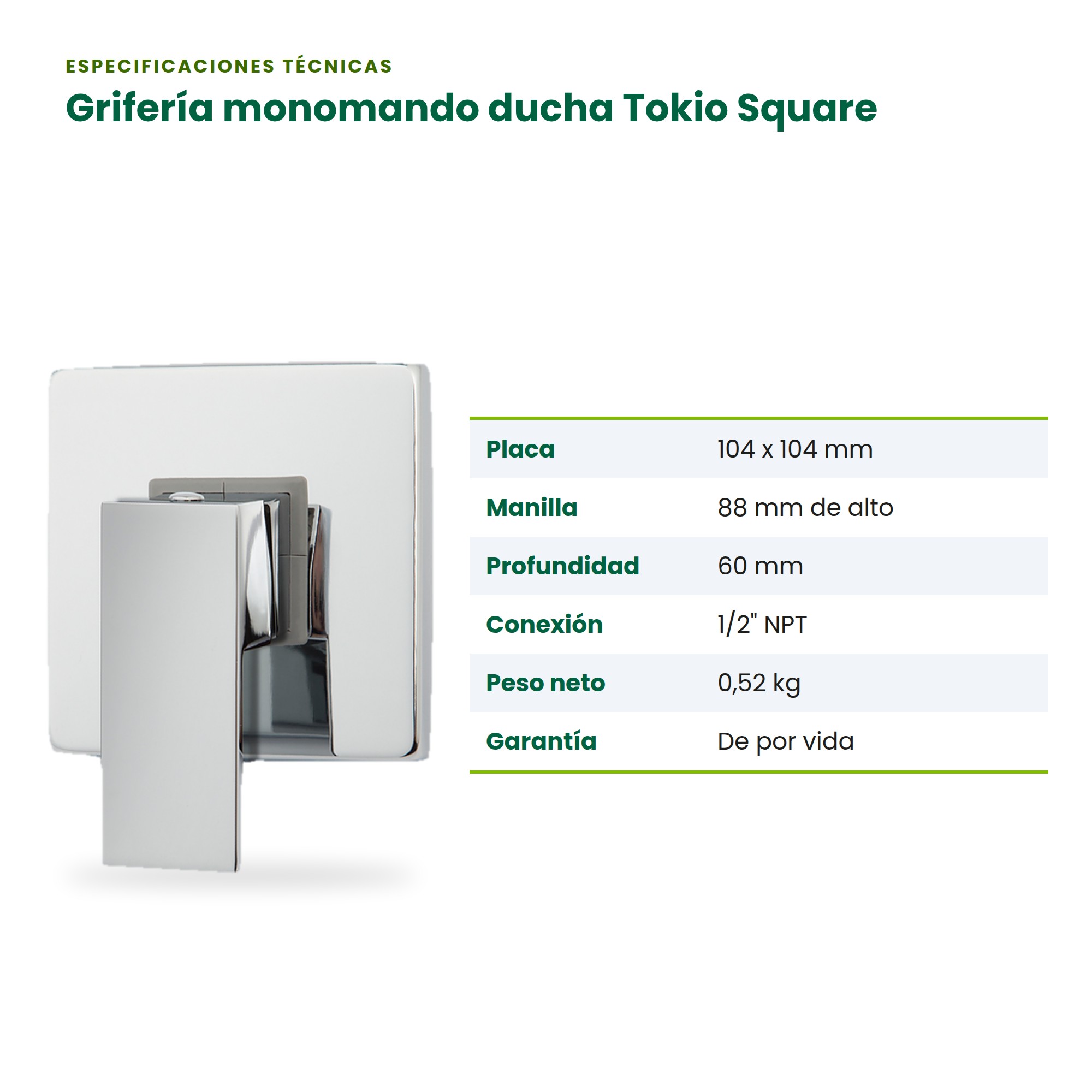 Grifería Monomando Cuadrada Para Ducha Tokio Square BM