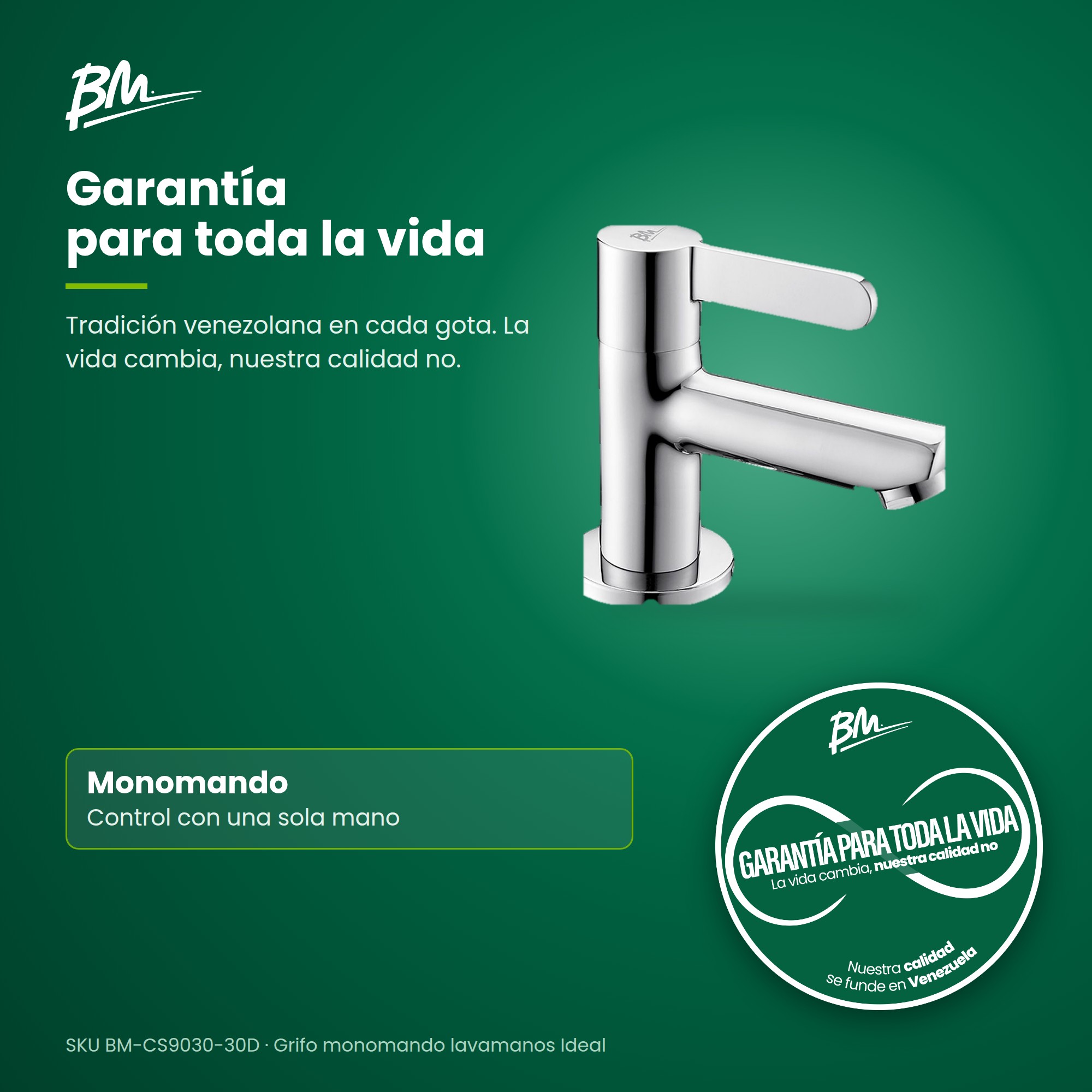 Grifo Monomando BM para Lavamanos: Grifería Cromada de 1 Orificio