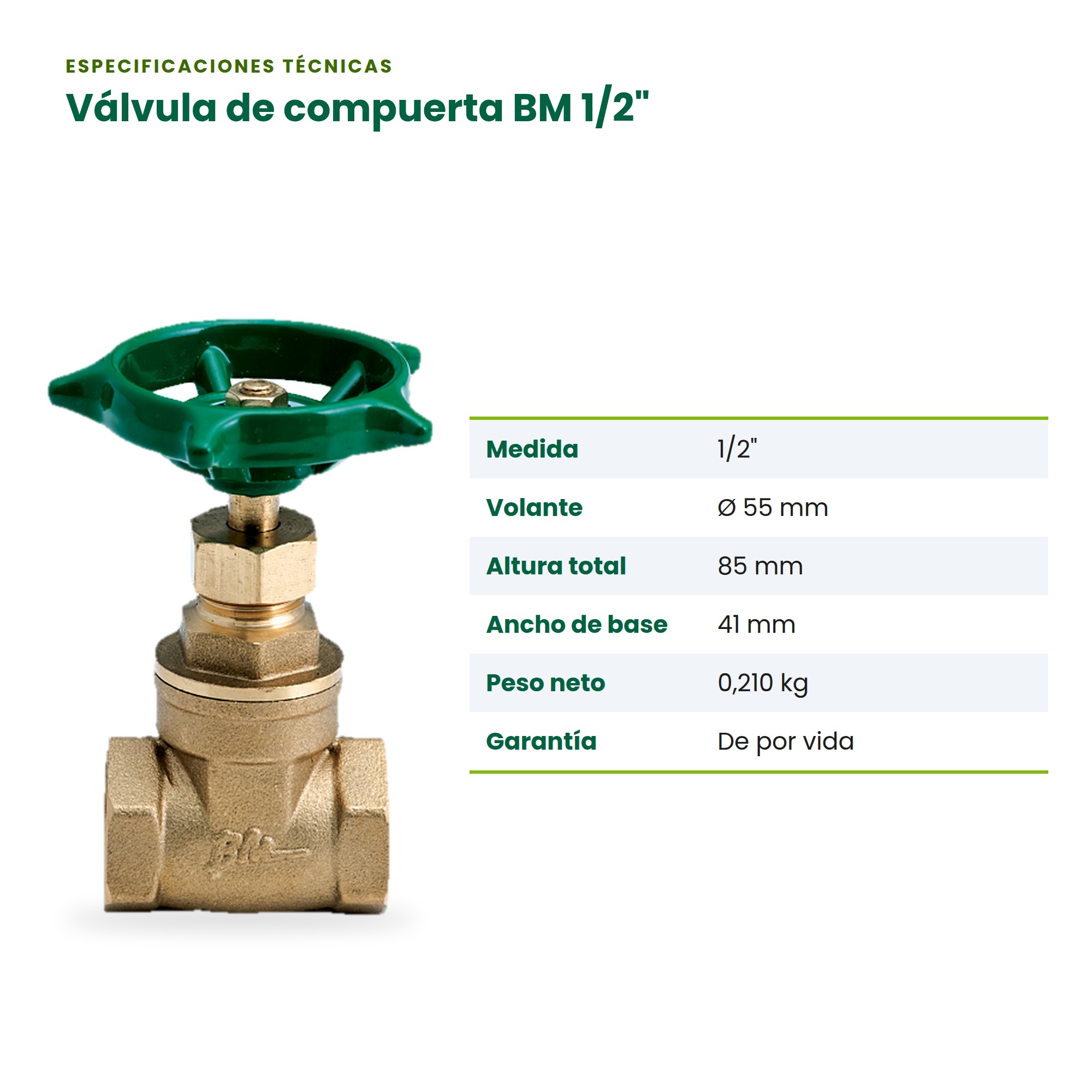 Válvula de compuerta BM 1/2 pulgada para agua potable