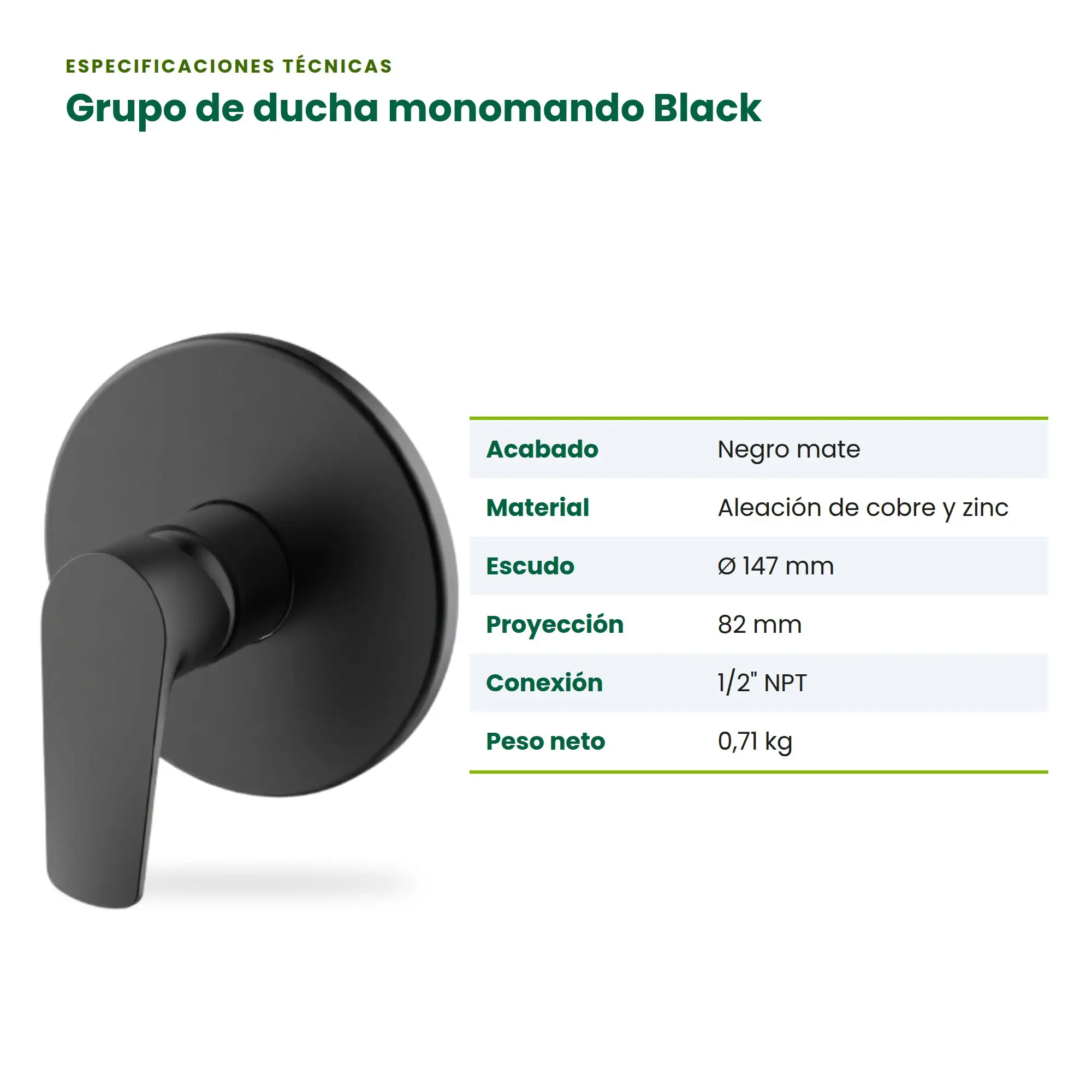 Grupo de Ducha Monomando Negro Mate